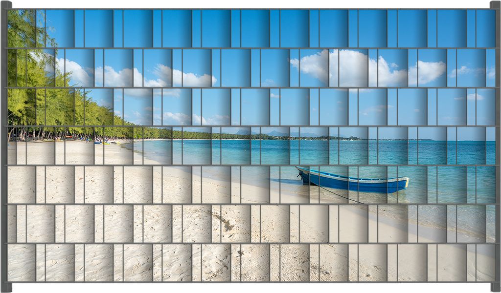 Wallario Zaunsichtschutz mit Motiv Boot an einem tropischen Strand für Ein- und Doppelstabmatten Zäune in der Größe 250 x 140 cm