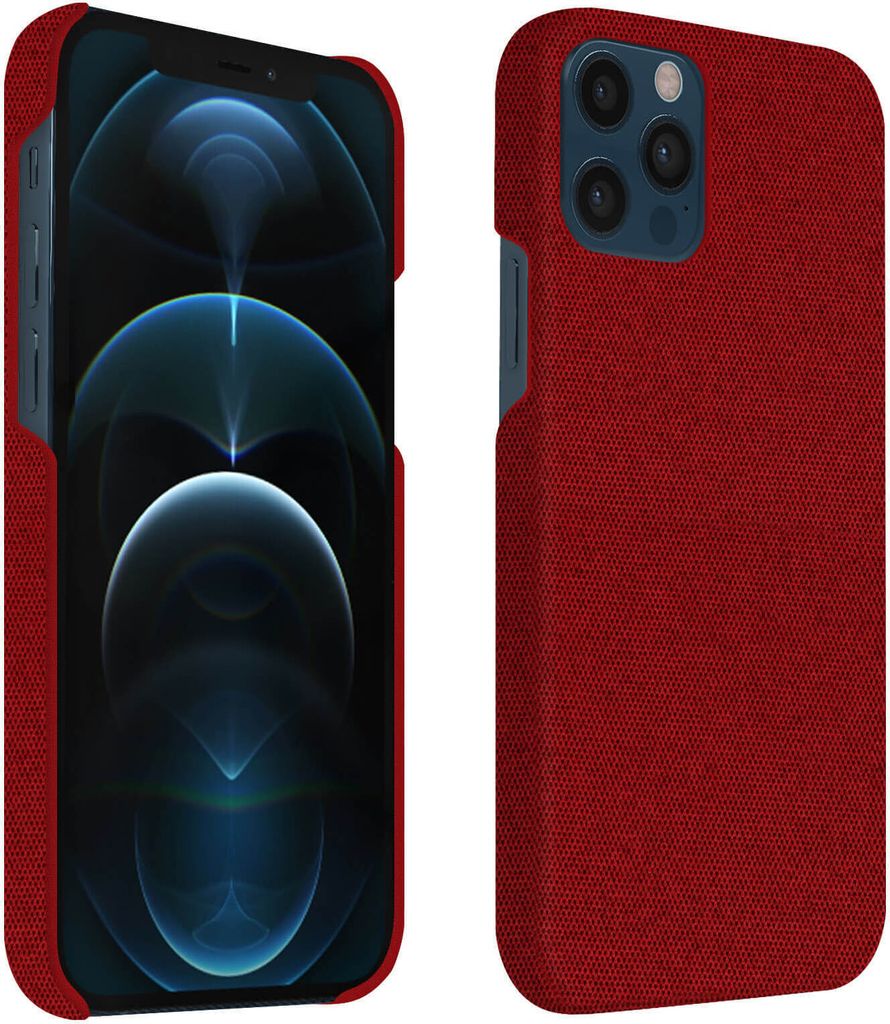 Apple iPhone 12 / 12 Pro Stoffhülle, stoßfeste steife Handyhülle – Rot