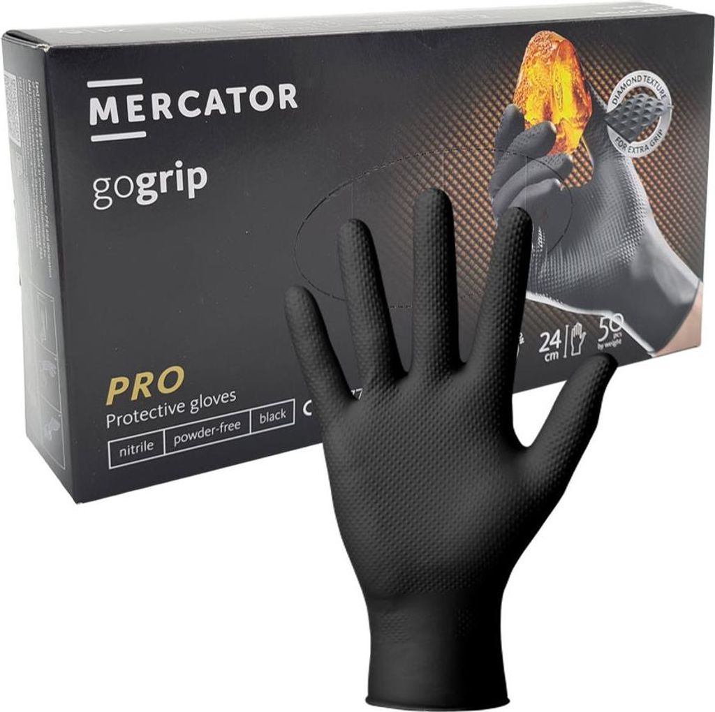Nitrilhandschuhe Größe S, schwarz, Mercator Gogrip, 50 Stück