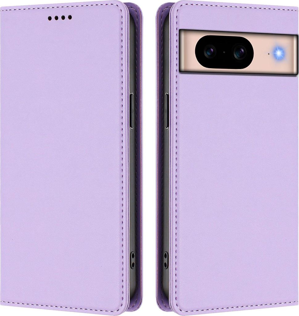 Handyhülle für Google Pixel 8A, Kunstleder Klapphülle Stoßfeste Magnetische Hülle mit Ständer Violett