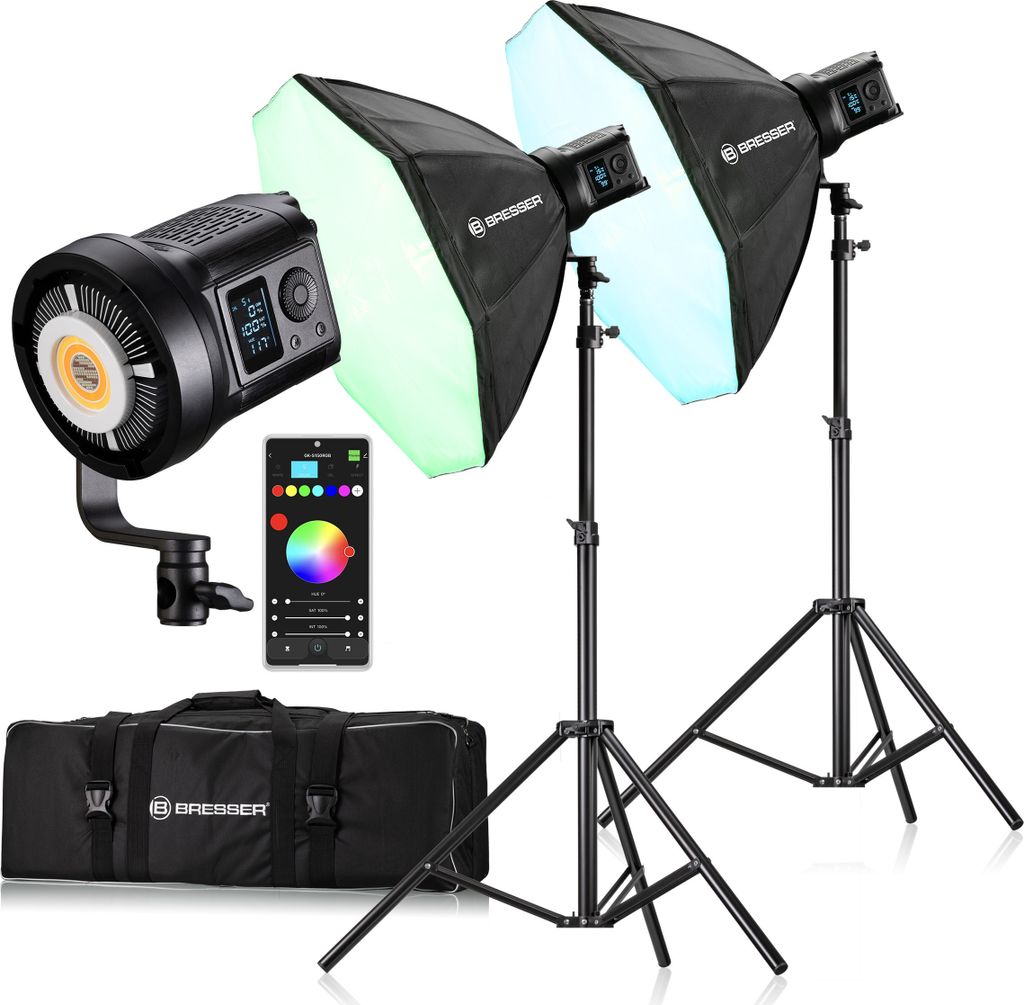Bresser LED Studioleuchten Set 2x 135W RGB mit Softbox Produktbild 
