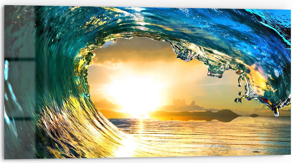 DEQORI Küchenrückwand Glas 80x40 cm 'Blick durch Welle' Spritzschutz Bad Rückwand