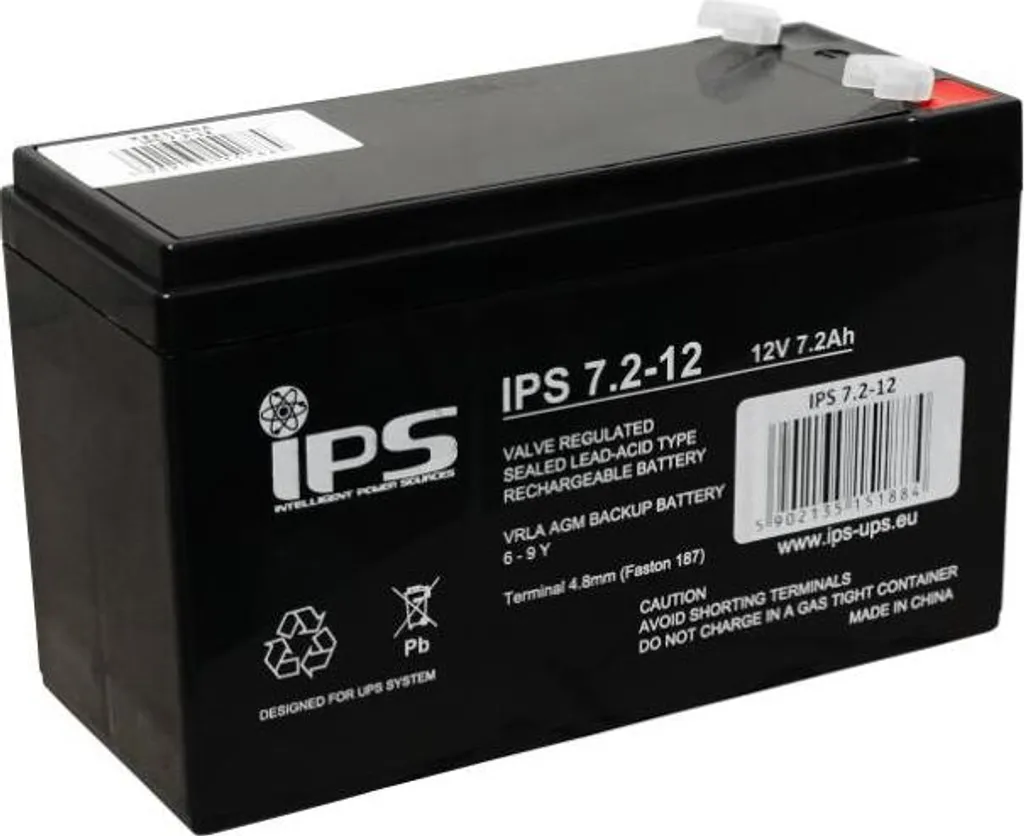 Batterie 12V 7,2Ah pour systèmes d'alarme et onduleurs UPS VRLA AGM