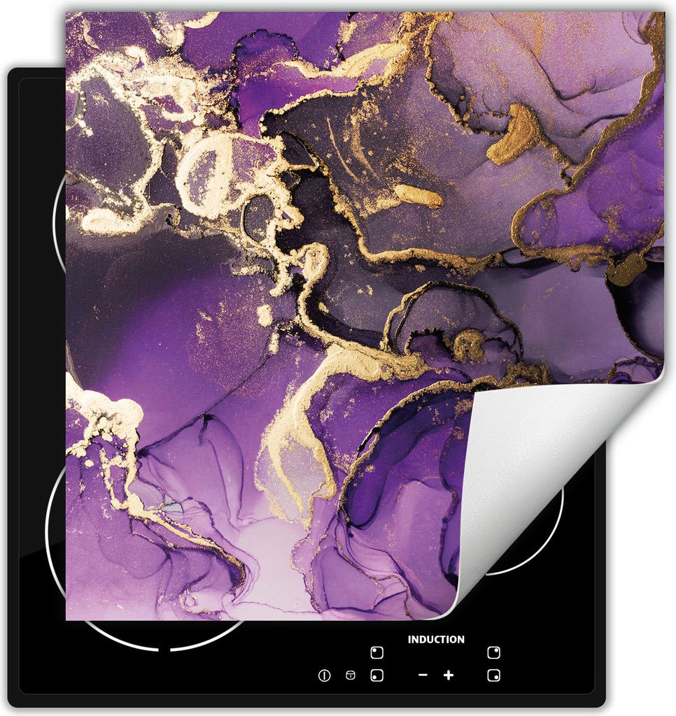 DarHaus Herdabdeckplatte 50x52 cm Anti Rutsch Matte Aufrollbar, violett - Marmor