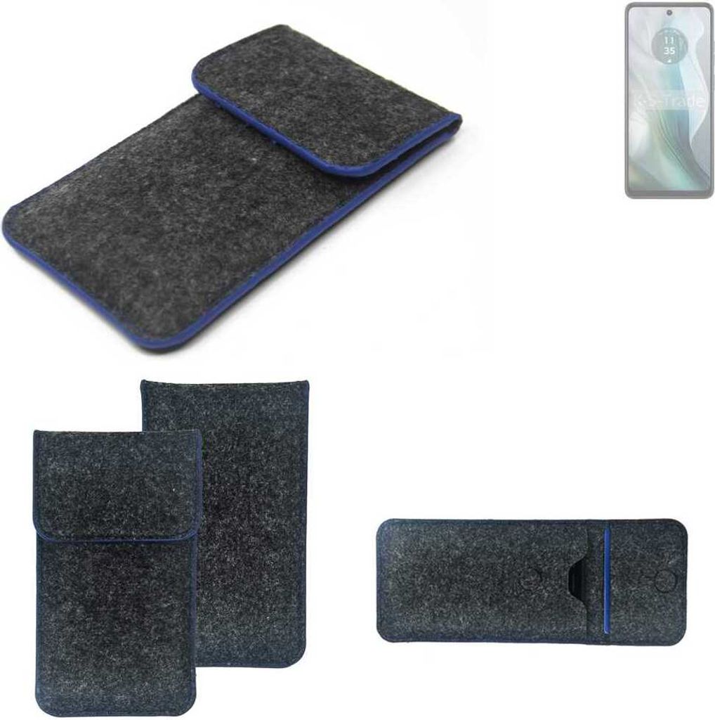 K-S-Trade Handy-Hülle Schutz-Hülle kompatibel mit Motorola Moto E14 Filztasche Pouch Tasche Case Sleeve Filzhülle dunkelgrau, blauer Rand