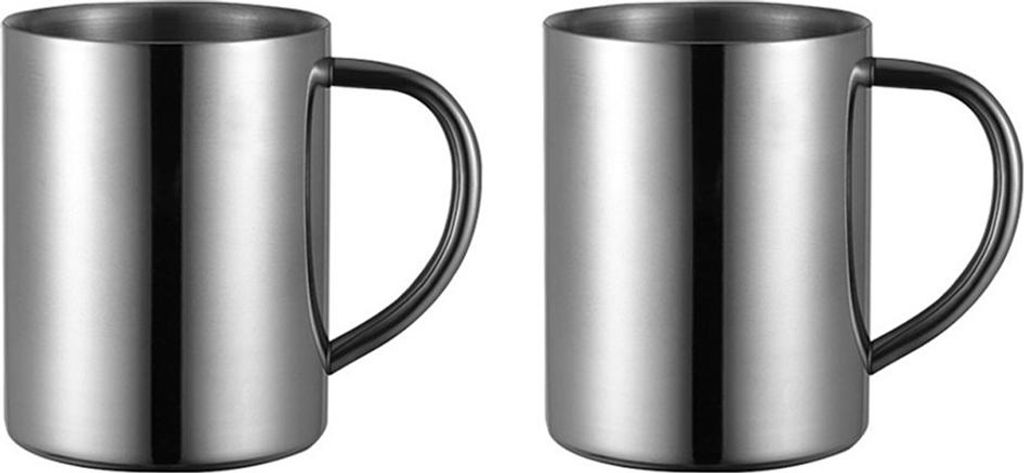 Camping-Kaffeebecher, unzerbrechlicher doppelwandiger Edelstahlbecher mit Henkel, 2er-Set