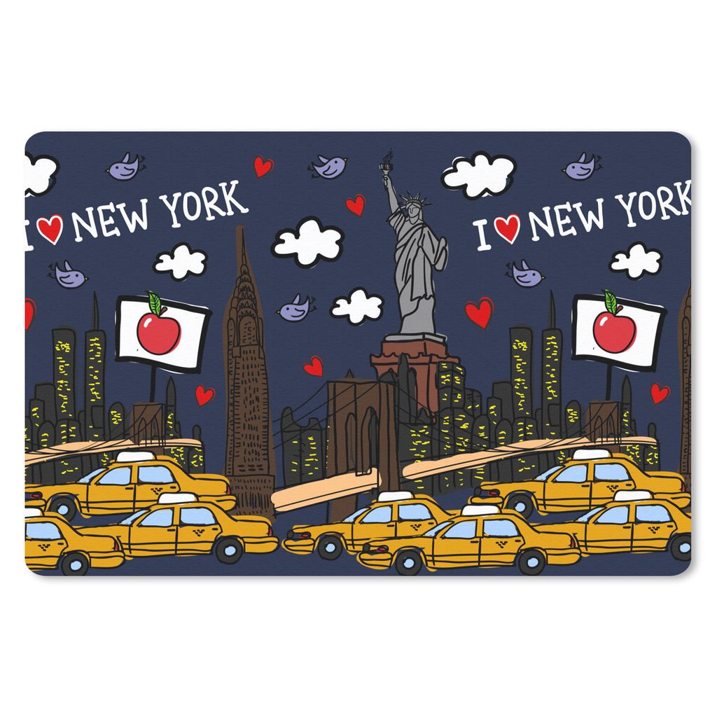 MuchoWow Schreibtischunterlage New York - Taxi - Freiheitsstatue 60x40 cm - XXL Mauspad - Großes Mauspad