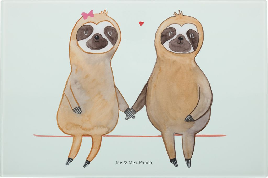 Mr. & Mrs. Panda Schneidebrett Glas Faultier Pärchen - Weiß - Geschenk, Liebe, Hackbrett, Beziehung, Schneidbrett, Verliebt, Glasschneidebrett, Aus