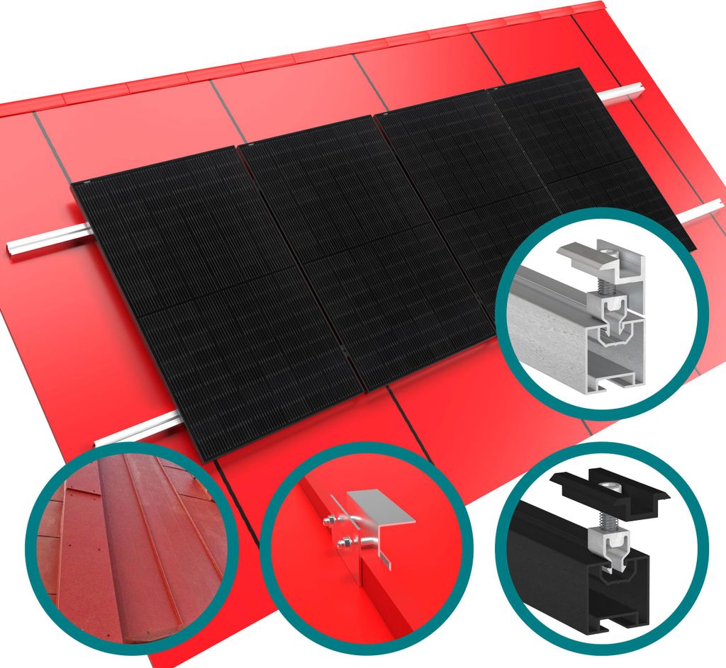 Solar Montageset Blechdach Stehfalz 3-Module Klickfix Silber