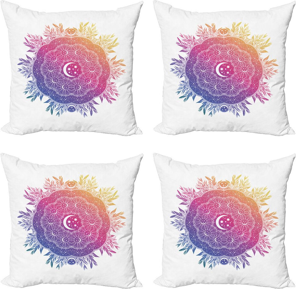 ABAKUHAUS Galaxy Mandala Kissenbezug Set (4 Stück), Aufwändige Raum Mond, Moderner Doppelseitiger Digitaldruck, 50 cm x 50 cm, Mehrfarbig