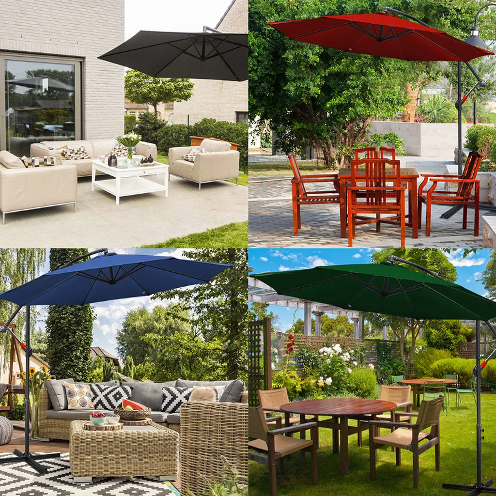 SWANEW Ombrellone da 3 m UV40+ Ombrellone da giardino girevole Ombrellone a manovella in alluminio, rosso