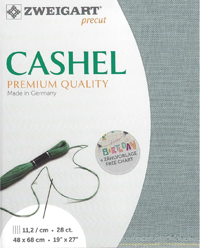 Tessuto Evenweave CASHEL Zweigart Precut 28 ct. 3281 colore 778 blu grigio, tessuto per ricamo 100% lino 48x68 cm