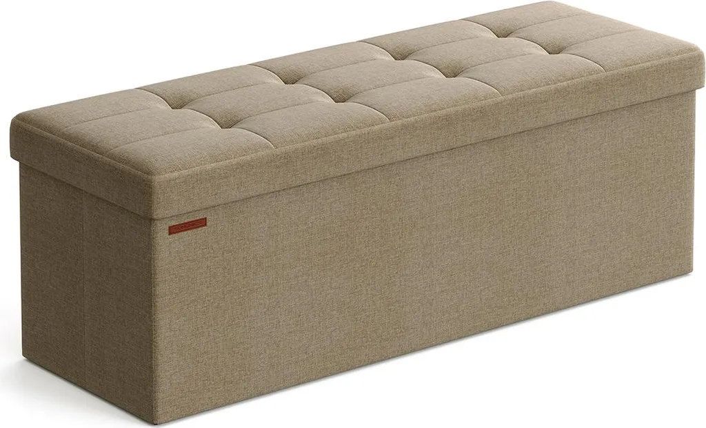 Banc pliant 110 cm taupe clair avec coffre de rangement discret