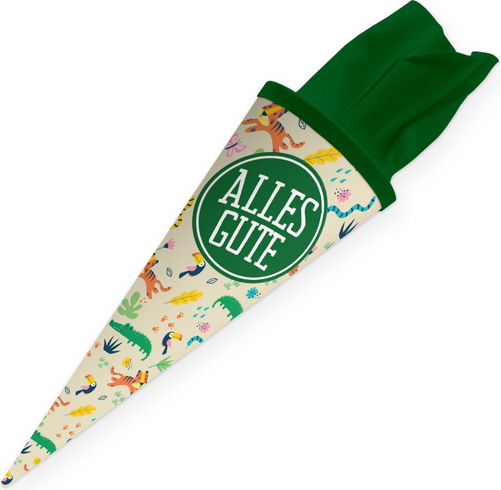 itenga Geschwister Schultüte 35 cm "Dschungeltiere" mit Aufkleber "Alles Gute"