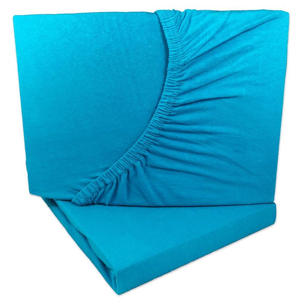 2er Set Jersey Spannbettlaken Türkis Blau 90x200 - 100x200 Produktbild 