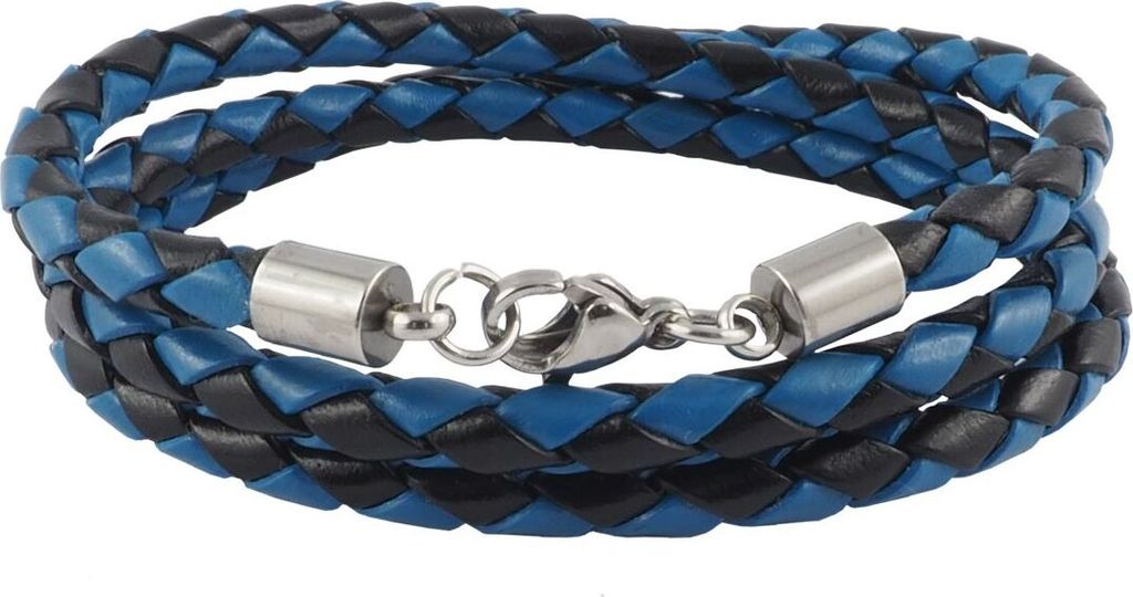 Lederkette Lederband 6 mm Herren Halskette Schwarz / Blau 17-100 cm lang mit Karabiner Verschluss Silber geflochten, Länge:90 Zentimeter