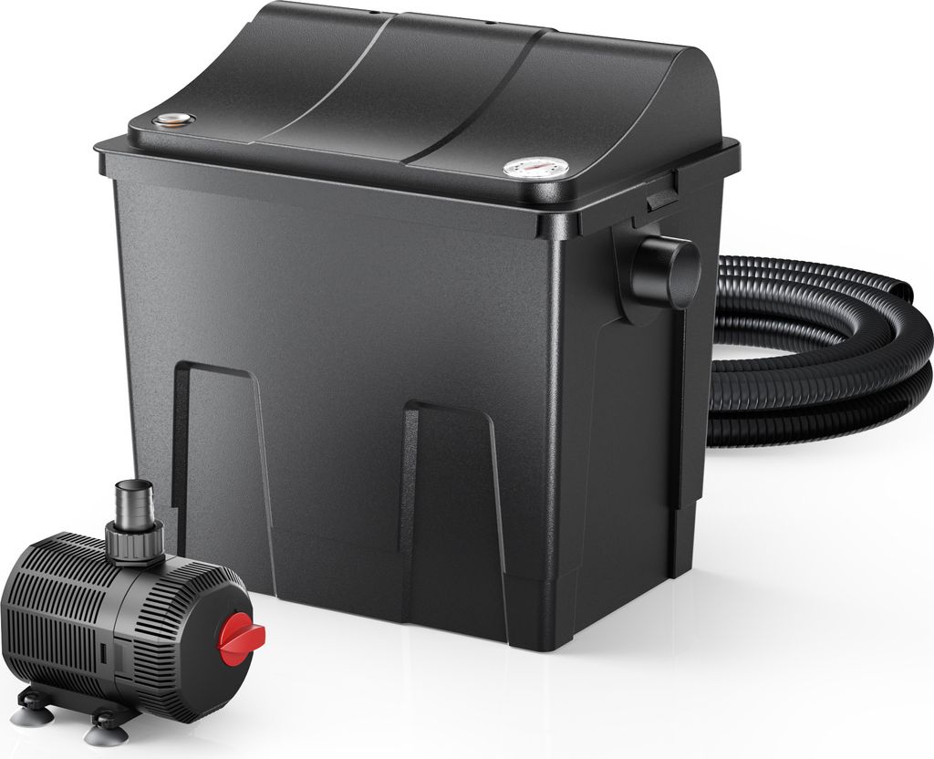 SunSun CBF-200T Bioteichfilter Komplettset mit 9W UVC Klärer, Teichpumpe 2300 l/h 35W, Thermometer und Filtermedien, Filteranlage Teichfilter