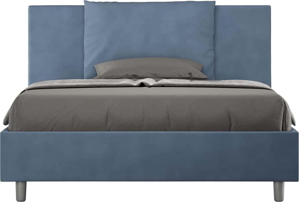 ITYHOME - Gepolstertes Bett mit Lattenrost 140x210 mit Mikrofaserbezug Blau Antea