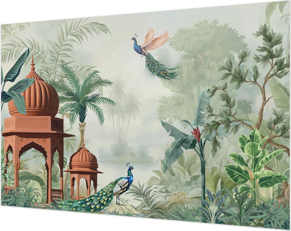 Wandtapete - Dekorative Tapete für Wohnzimmer- Tapetenfolie für Wanddekoration - 104x70 cm - Peacock Gardens