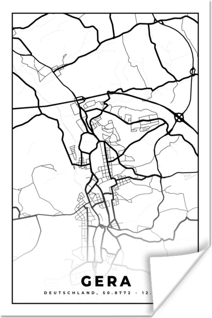 MuchoWow Poster Karte - Gera - Stadtplan 20x30 cm - Papierdruck