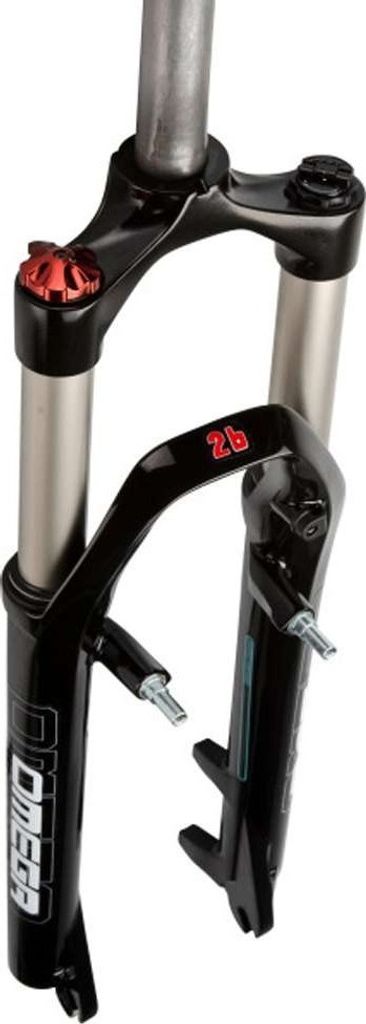 A close-up studio shot of a bicycle fork.