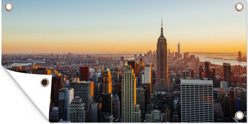 MuchoWow 60x30 cm Outdoor-Poster Gartendeko Sichtschutz Garten Poster für den Garten New York - Skyline - Sonnenuntergang