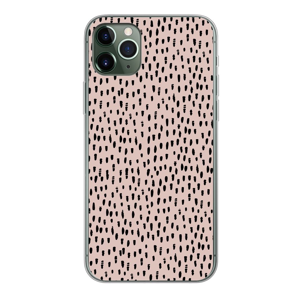 MuchoWow Handyhülle Schutzhülle Hülle für iPhone 11 Pro Max Polka dots - Rosa - Schwarz Silikon Softcase Handy Hülle - Schutz