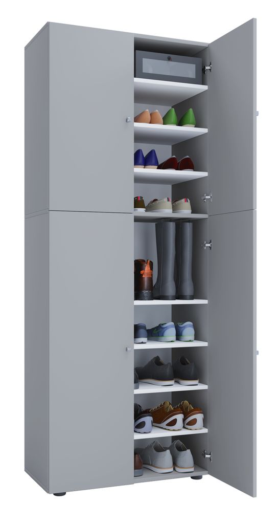 VCM Holz-Schuhschrank | Maße: B. 70 x H. 184 x T. 40 cm | Allzweckschrank | 9 Fächer | 4 Drehtüren - Lona