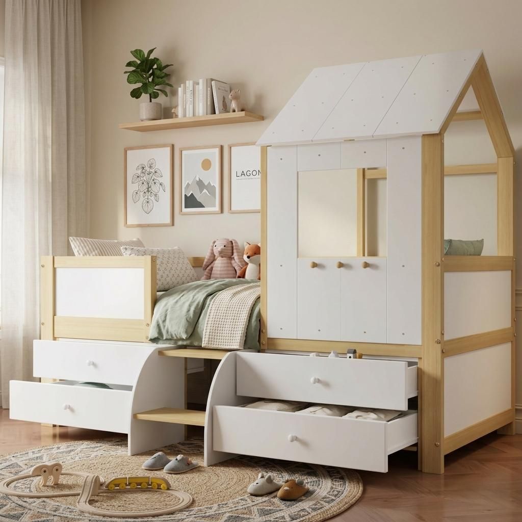 Flieks Hochbett 90x200cm mit 4 Schubladen, Kinderbett Produktbild 