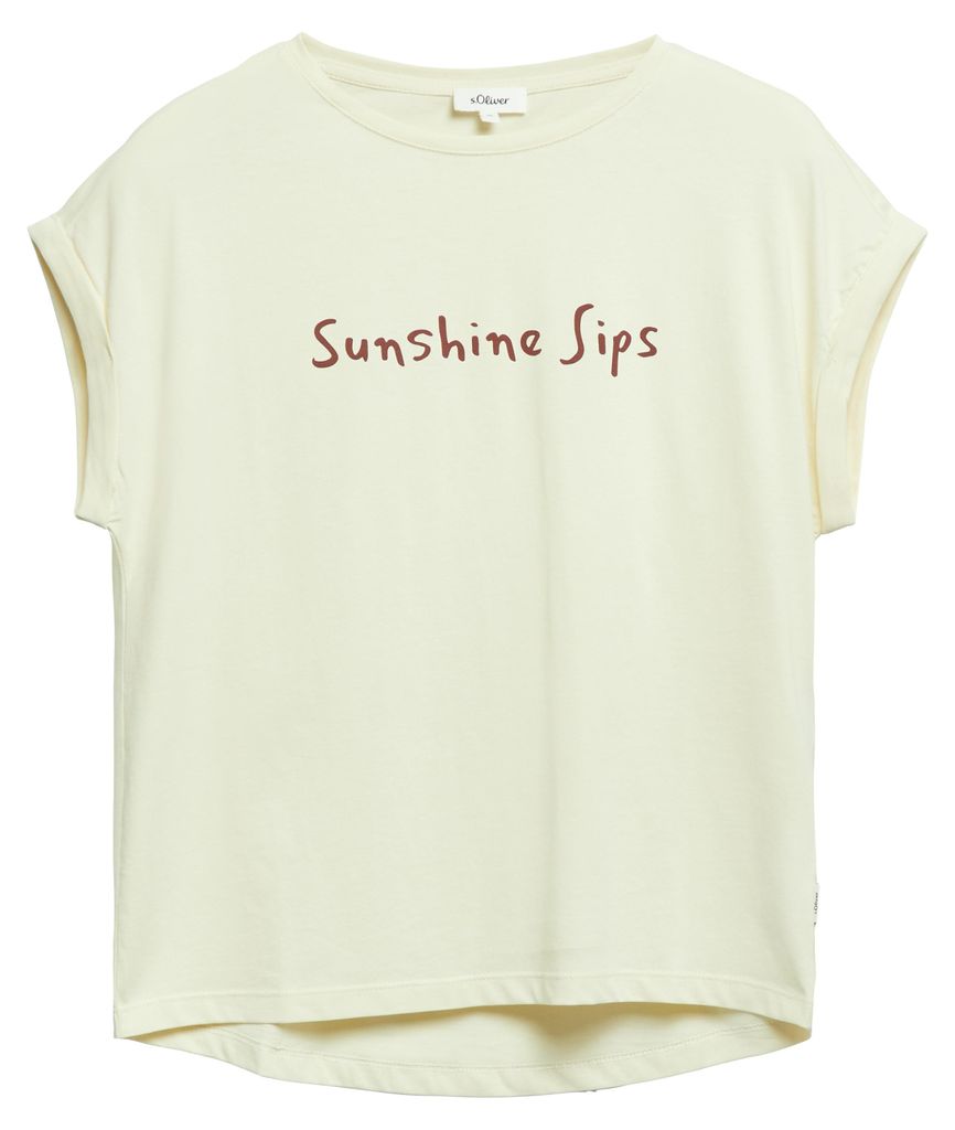 s.Oliver T-Shirt Relaxed Fit mit Frontprint und überschnittenen Schultern Braun Größe 38