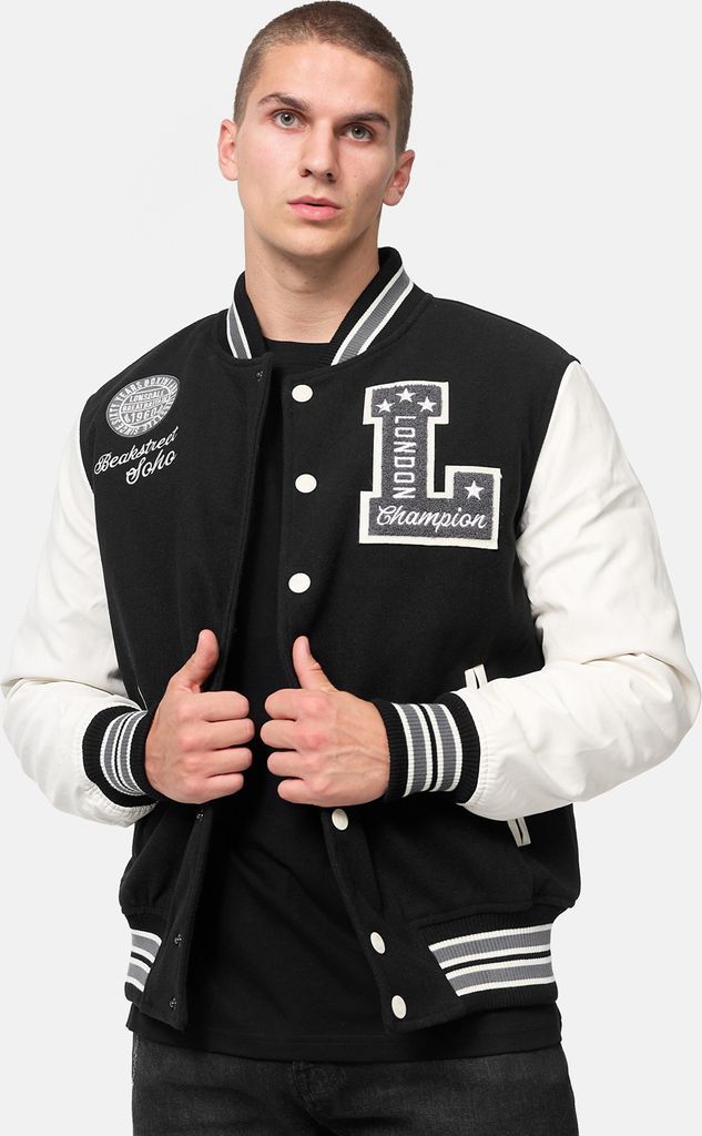 Lonsdale Herren College Jacke Waterstein black/ecru/grey XL