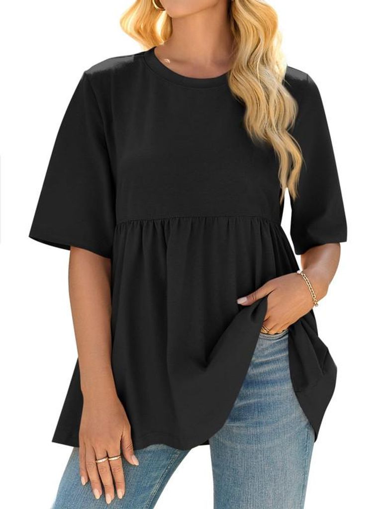 Imily Bela Damen Sommer Babydoll-Tops – Oversize T-Shirts mit kurzen Ärmeln und Rundhalsausschnitt – Lässige, locker sitzende Tuniken in gro...
