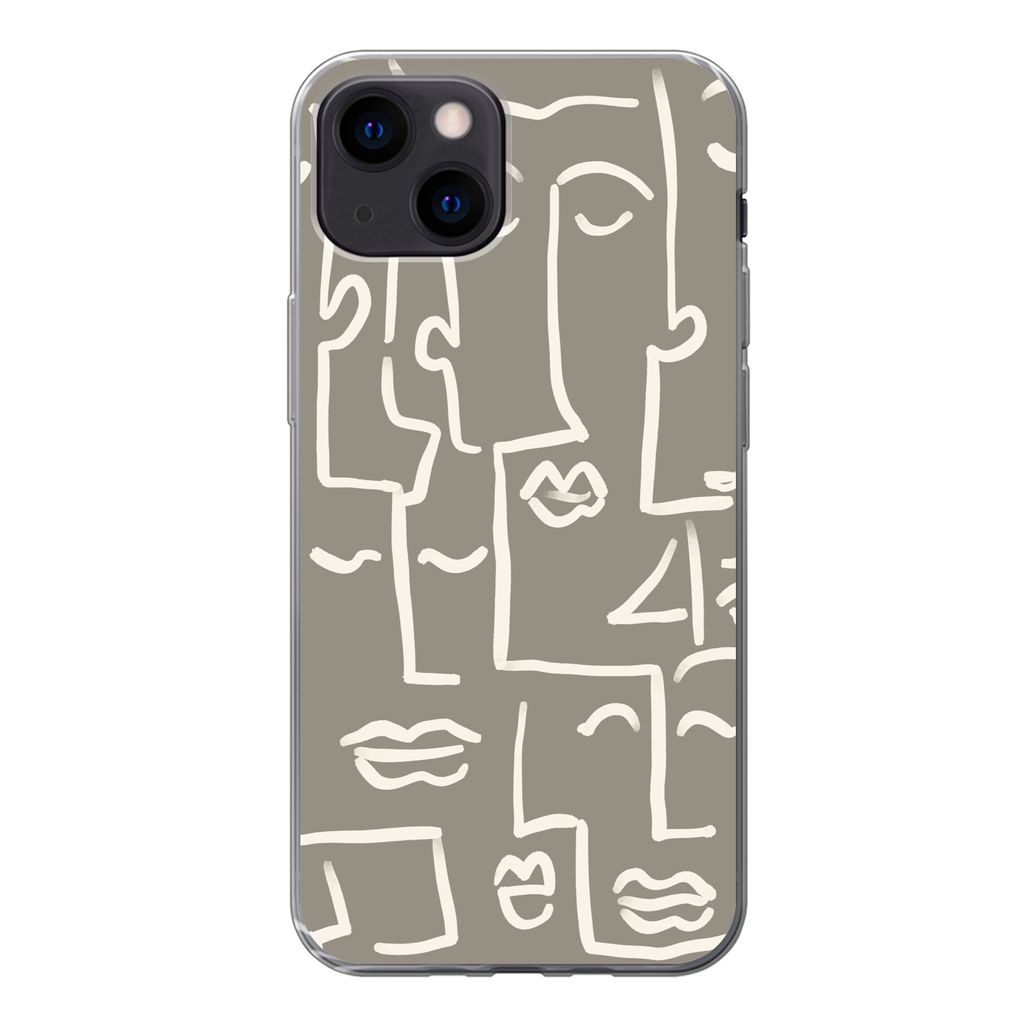 MuchoWow Handyhülle Schutzhülle Hülle für iPhone 13 mini Gesicht - Kopf - Strichzeichnung Silikon Softcase Handy Hülle - Softcase