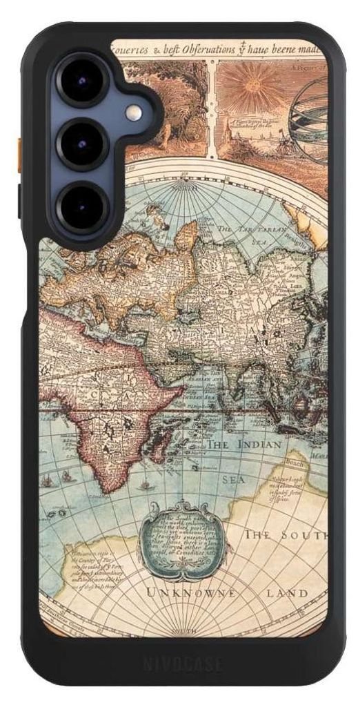 NIVOCASE Hülle für Samsung Galaxy A16 5G Handyhülle NIVOcore Case Schwarz Landkarte Vintage Weltkarte