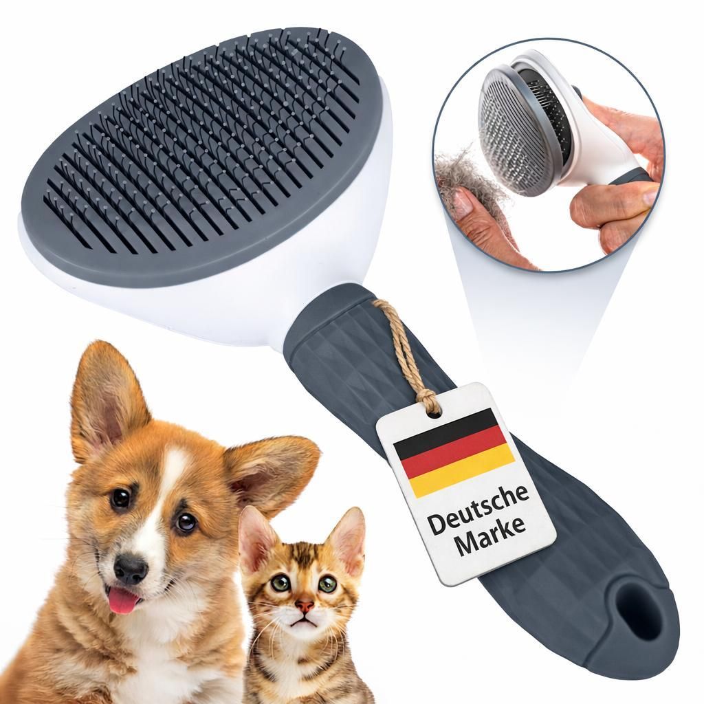 LINUMA Hundebürste, Katzenbürste, Hundezubehör, Katzen Zubehör, Haustier Bürsten, Langhaar und Kurzhaar Fellbürste Katzenhaarbürste GRAU