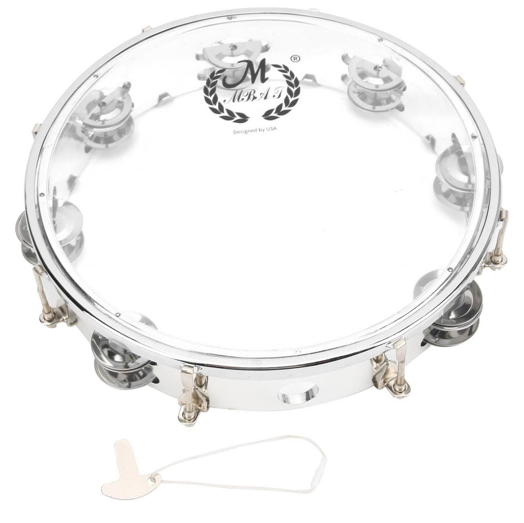 MBAT Tamburin, verstellbar, zweireihig, 10 Zoll, Percussion-Instrument mit Glöckchen für Partys, transparent