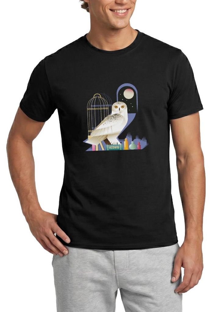Spreadshirt Harry Potter Eule Hedwig Bei Nacht Männer T-Shirt, XL, Schwarz