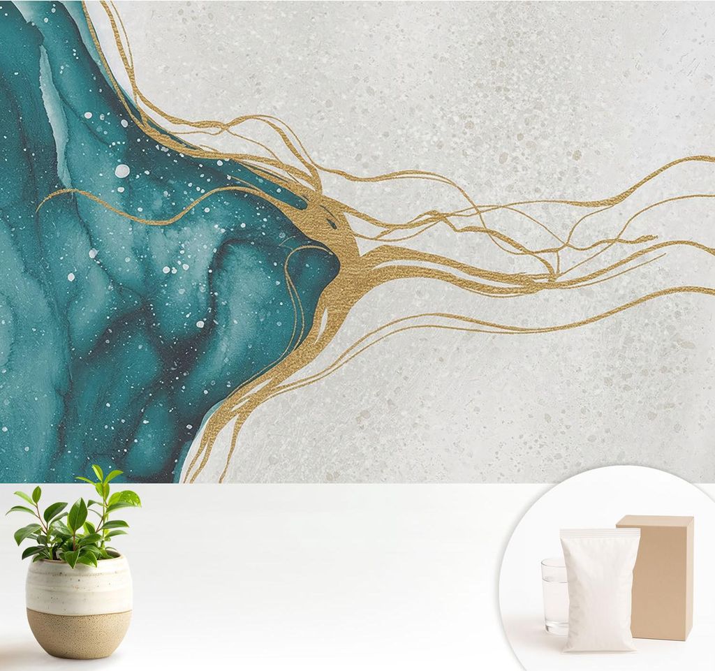 Fototapete - 104x70 cm - Tapete - Wandtapete - Wandbilder - Dekofolie - Tapete Folie - Wand - Dekoration - Wohnzimmer - Türkisfarbene Linien