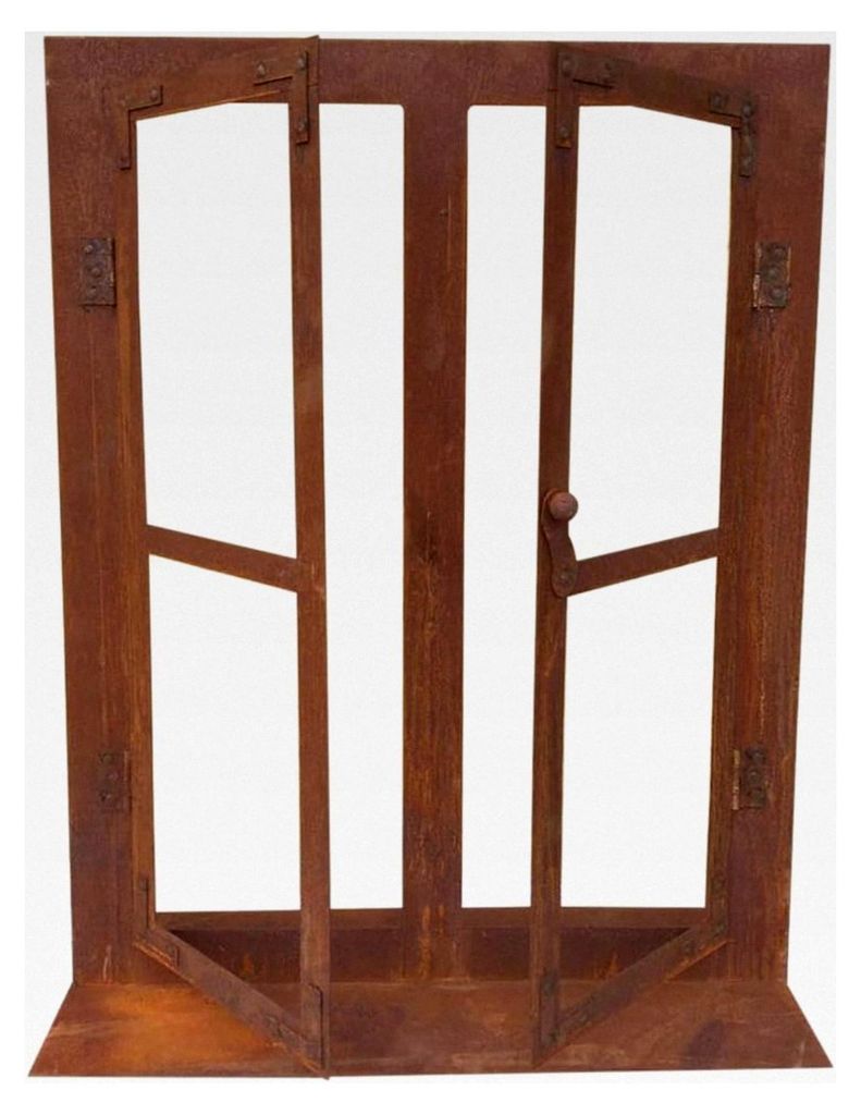 Deko-Fenster 60 x 46 cm zum Öffnen auf Platte aus Edelrost Metall mit Pflegeanleitung