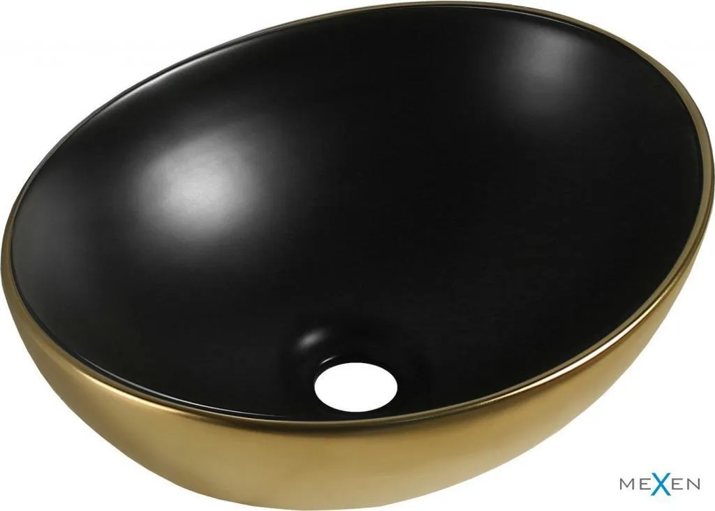 Mexen Elza 21014026 Lavabo Ovale 40x33 Nero Oro - Arredo Bagno