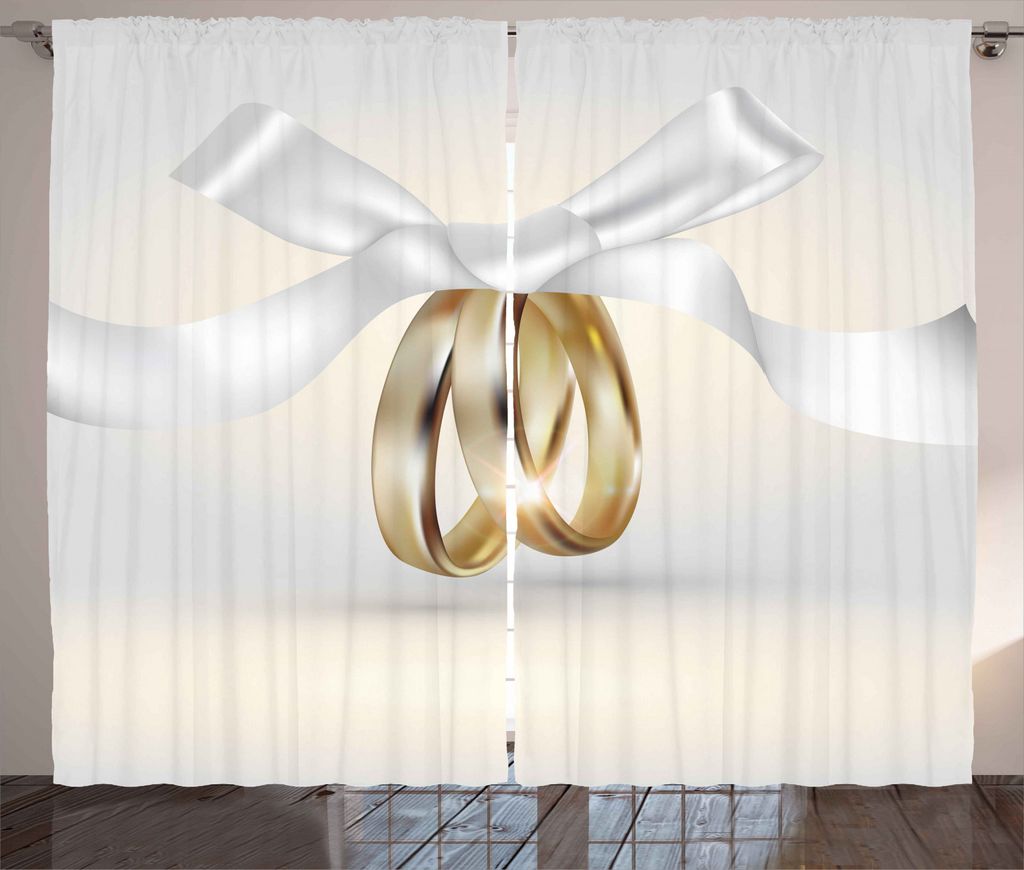 ABAKUHAUS Hochzeit Rustikaler Gardine, Ringe mit der Band, Schlafzimmer Kräuselband Vorhang mit Schlaufen und Haken, 280 x 245 cm, Weiß und Gelb