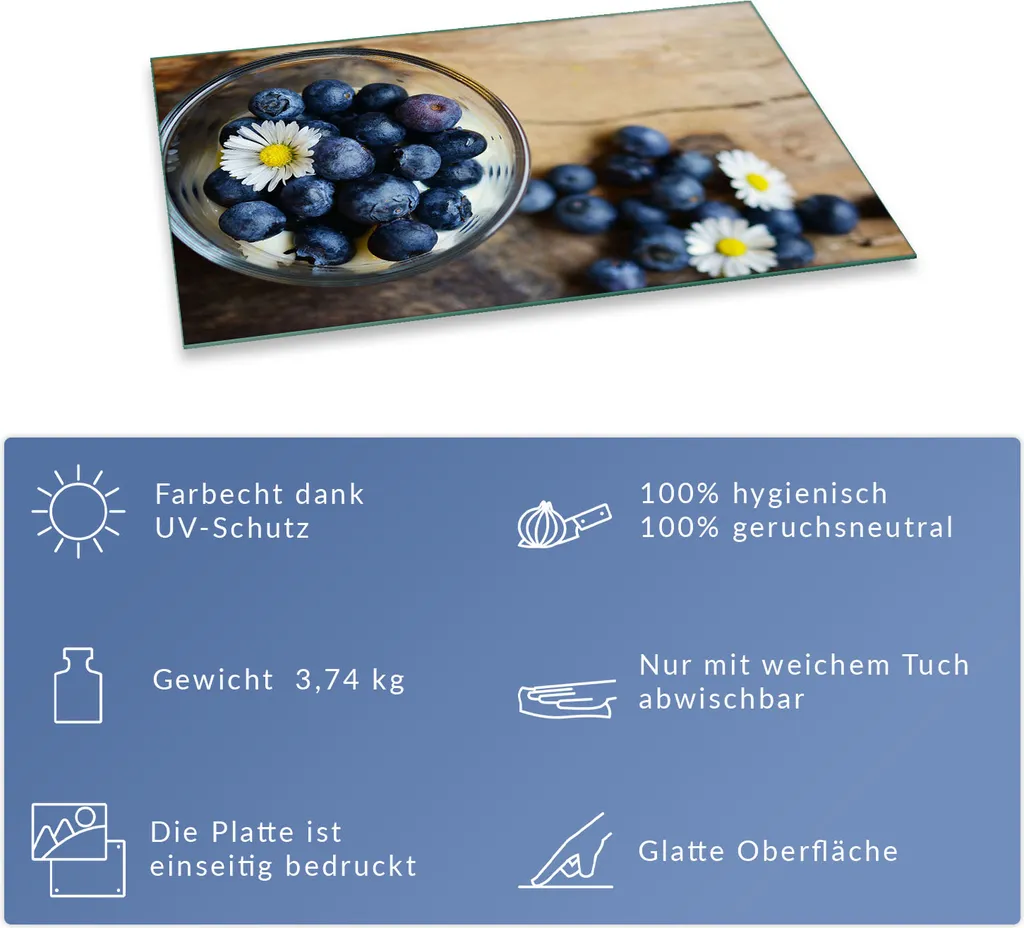 Piastra Vetro 80x52 per Piano Ceramica | Copertura e Paraspruzzi Frutta Blu - 7