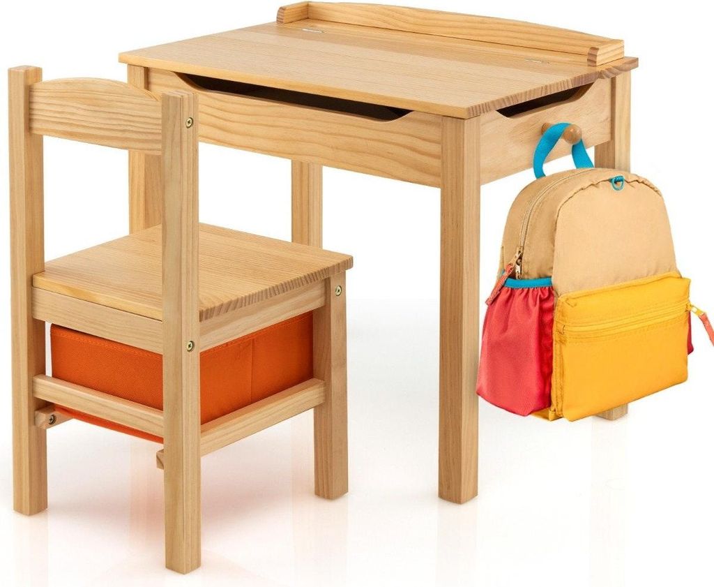 Table + chaise pour enfants en bois massif avec plateau Image du produit 