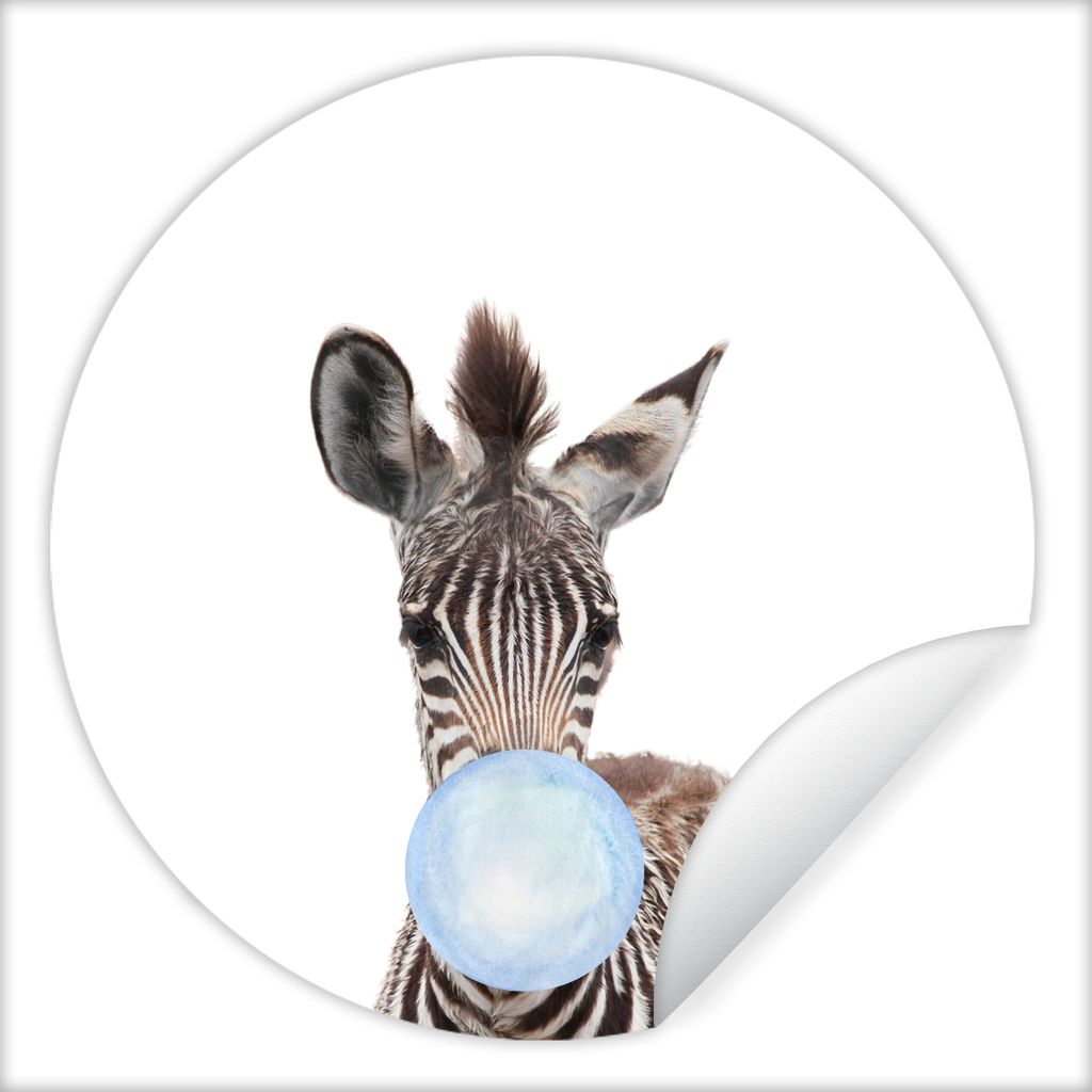 MuchoWow Runde Wandtattoo - Wandsticker Tapete Aufkleber Zebra - Kaugummi - Blau - Tiere - Junge - Kind Ø 30 cm Selbstklebend und Repositionierb...