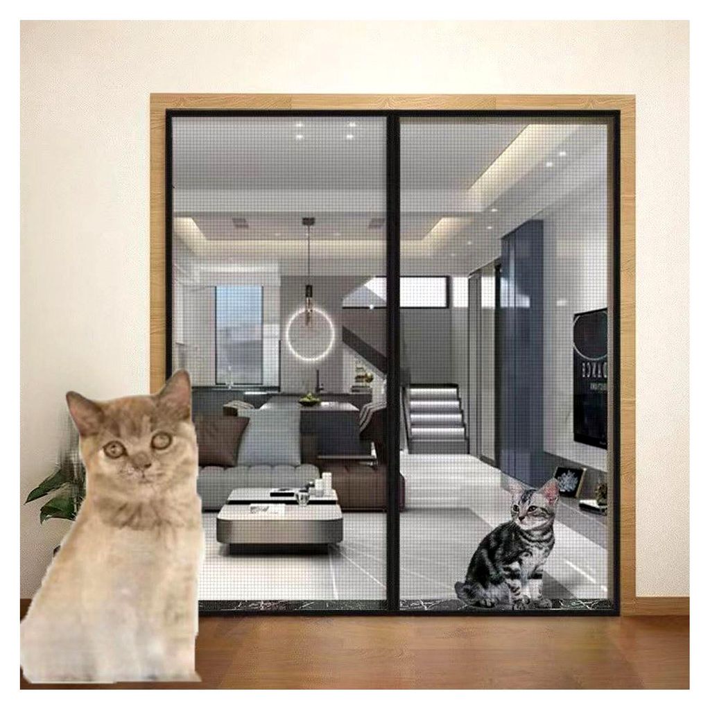 Haustiervorhang für Katzen, Türgitter-Vorhang 95x205cm, Balkon-Insektenschutz, Tür-Fliegengitter mit Reißverschluss, Anti-Mücken-Netz (100x220cm)