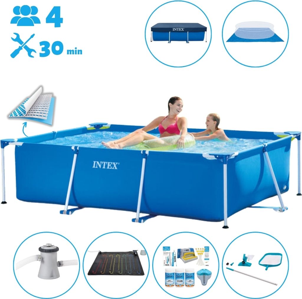 Intex-Schwimmbecken mit rechteckigem Rahmen – 220 x 150 x 60 cm – Blau – im Lieferumfang enthalten Abdeckung - Bodenplane - Filterpumpe für ...