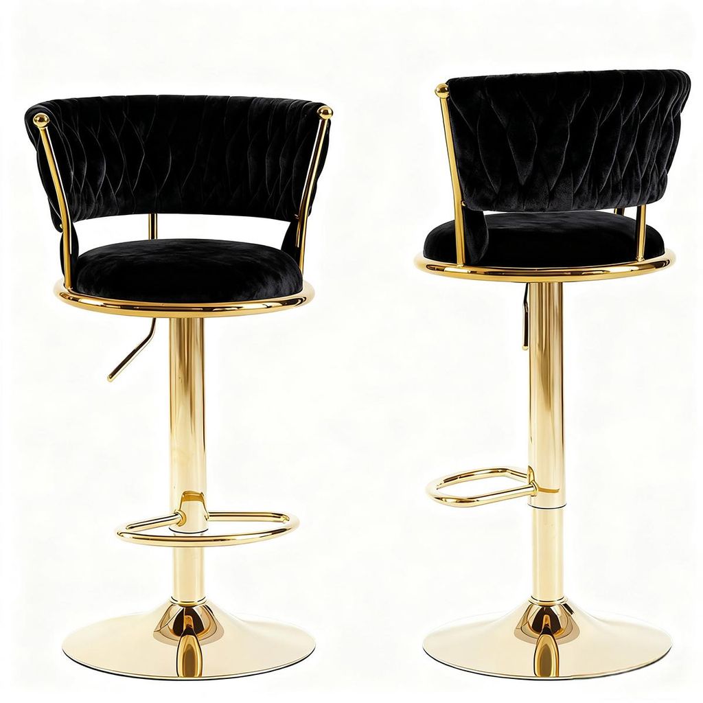 2er Set Barhocker aus Samt mit Lehne, 360° Drehbar, Produktbild 