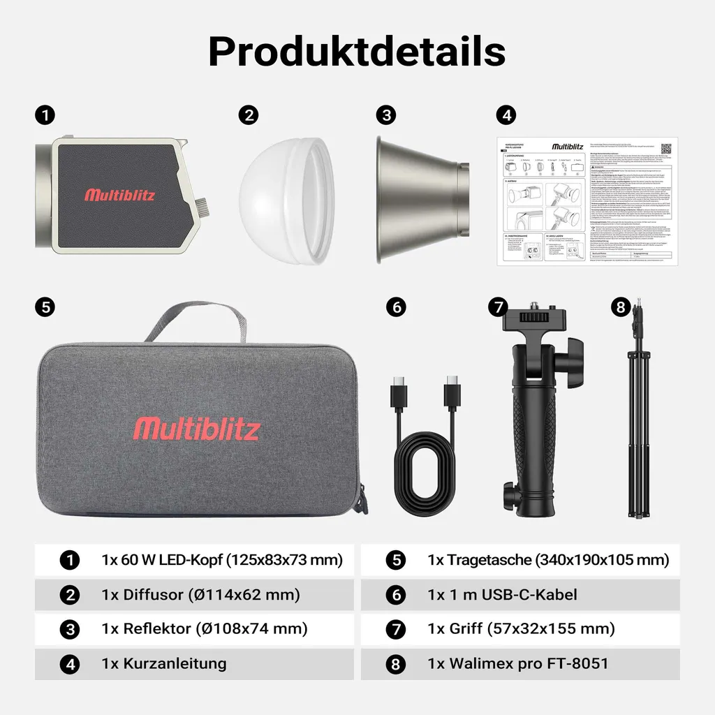 Kit Projecteur LED 60B Multiblitz Haute Luminosité avec Pied FT-8051