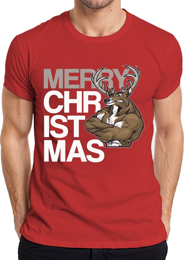 Merry Christmass Fitness Rentier - Weihnachten Weihnachtsgeschenk Christmas Herren T-Shirt, Rot, 3XL