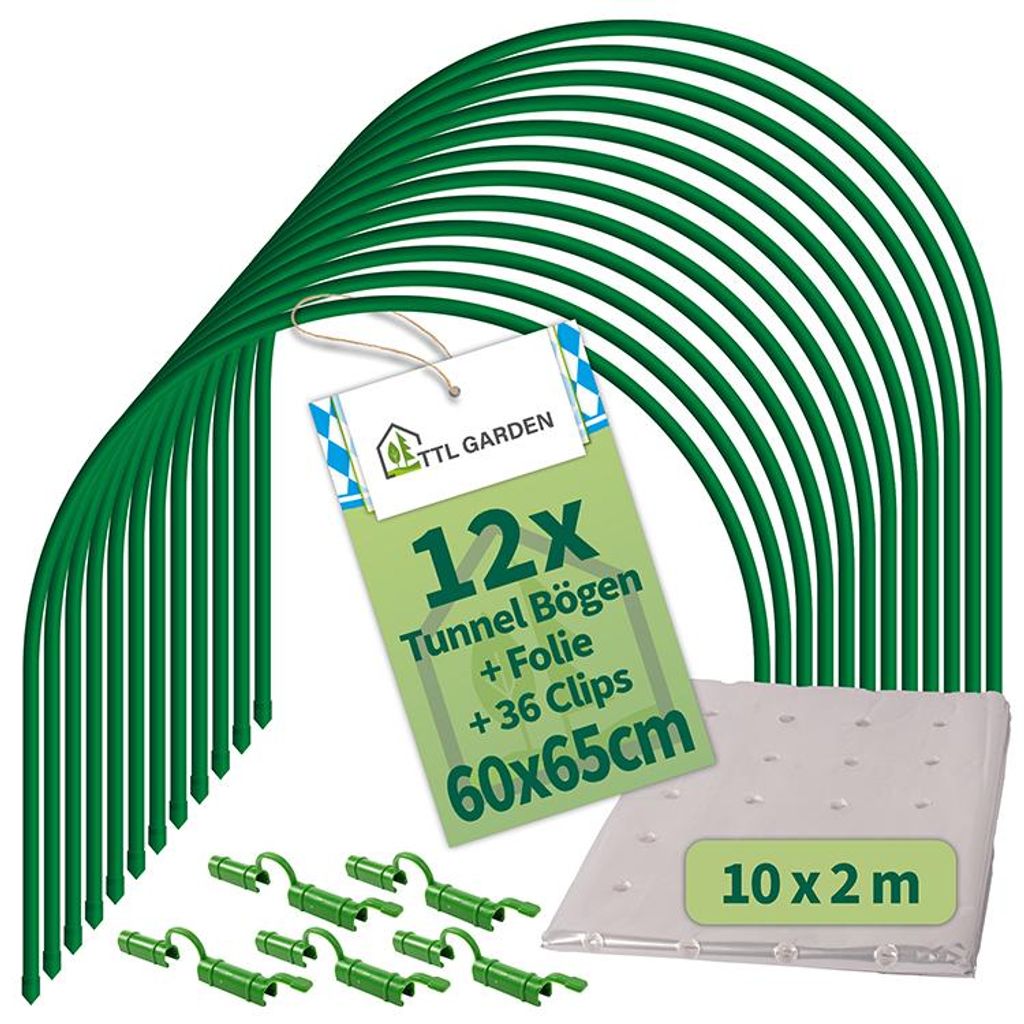 TTL GARDEN Tunnelbögen ARCOS 60-12er Set + Folie 10x2m + 36 Produktbild 